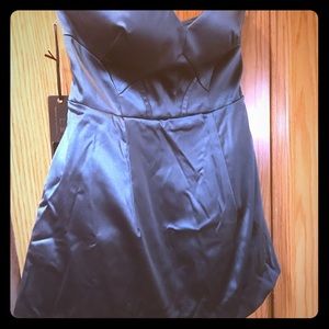 Teal satin cocktail dress with toule inserts